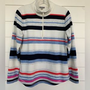 Talbots T by Talbots Striped Quarter Zip Collared Top Size M.